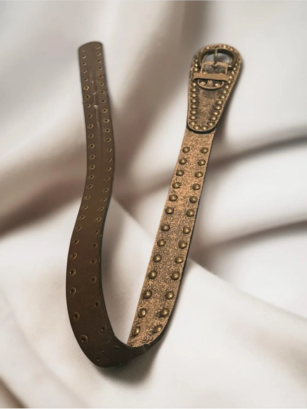 Studded Distressed Leather Belt in Black/Brown - Picture 2 of 4